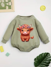 Highland cow baby girl SWEATSHIRT Romper bodysuit / baby clothes / baby sweater / bubble onesie / baby girl / baby gift / newborn / new baby