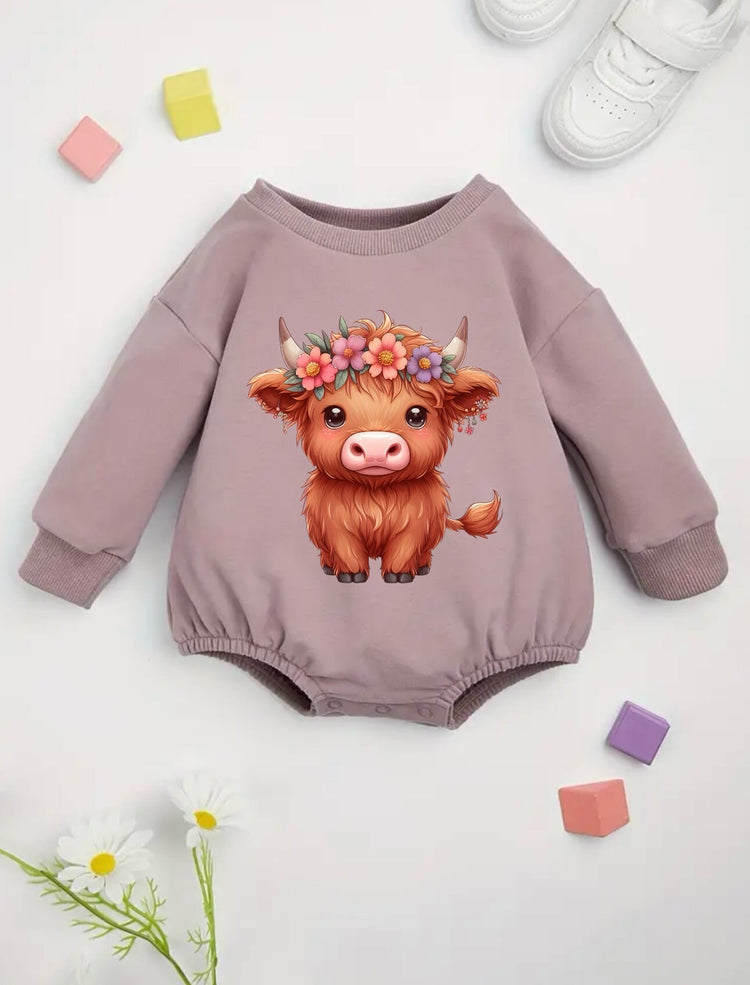 Highland cow baby girl SWEATSHIRT Romper bodysuit / baby clothes / baby sweater / bubble onesie / baby girl / baby gift / newborn / new baby