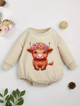 Highland cow baby girl SWEATSHIRT Romper bodysuit / baby clothes / baby sweater / bubble onesie / baby girl / baby gift / newborn / new baby