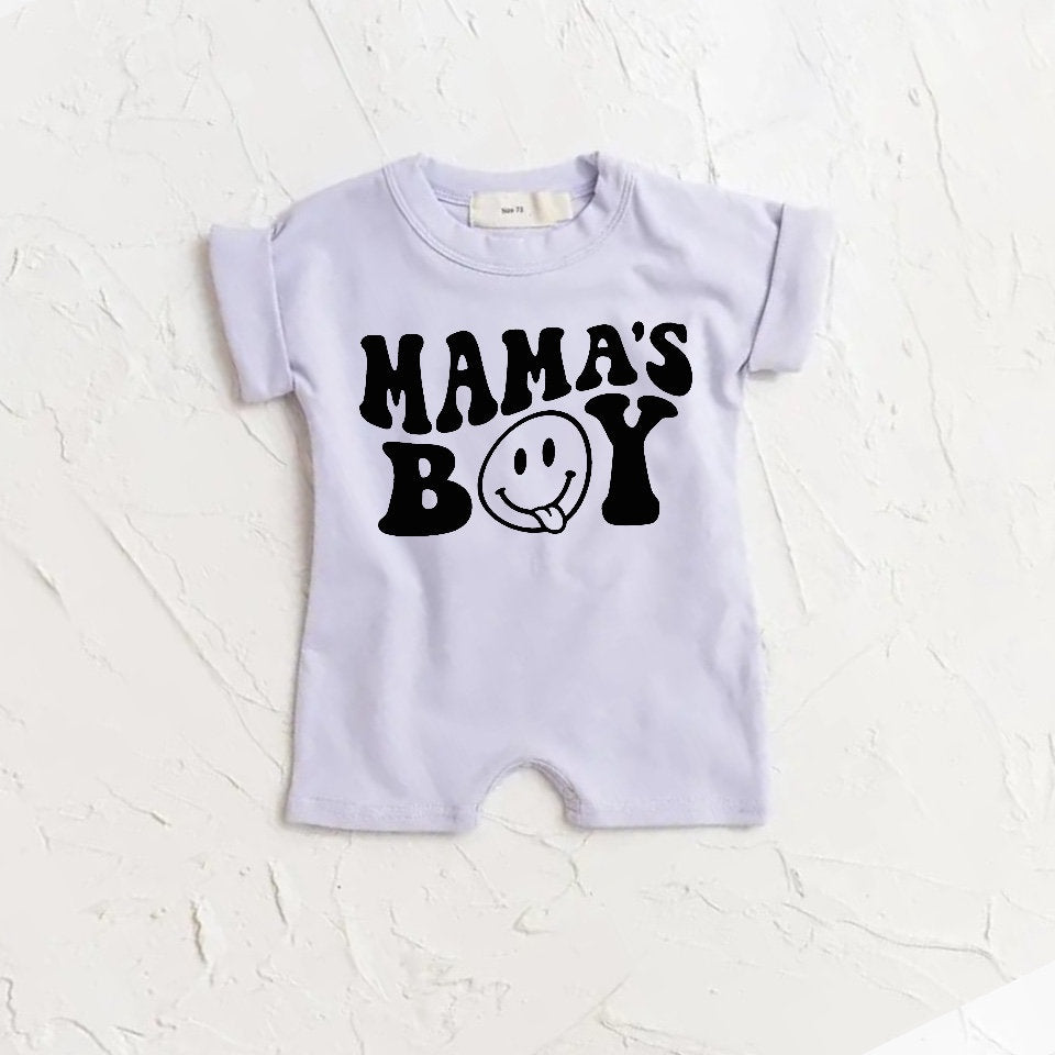 Baby boy ROMPER bodysuit, baby boy tshirt, newborn, cotton, baby boy onesie, infant, mamas boy, baby announcement, baby boy gift, baby retro