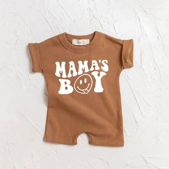 Baby boy ROMPER bodysuit, baby boy tshirt, newborn, cotton, baby boy onesie, infant, mamas boy, baby announcement, baby boy gift, baby retro