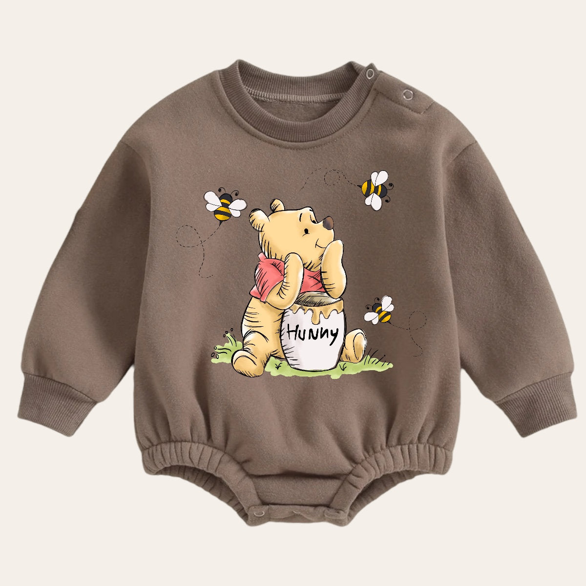 Soft warm fleece Baby pooh Oversized Sweatshirt Romper / bubble / onesie / baby clothes / baby girl / baby boy / outfit / gift