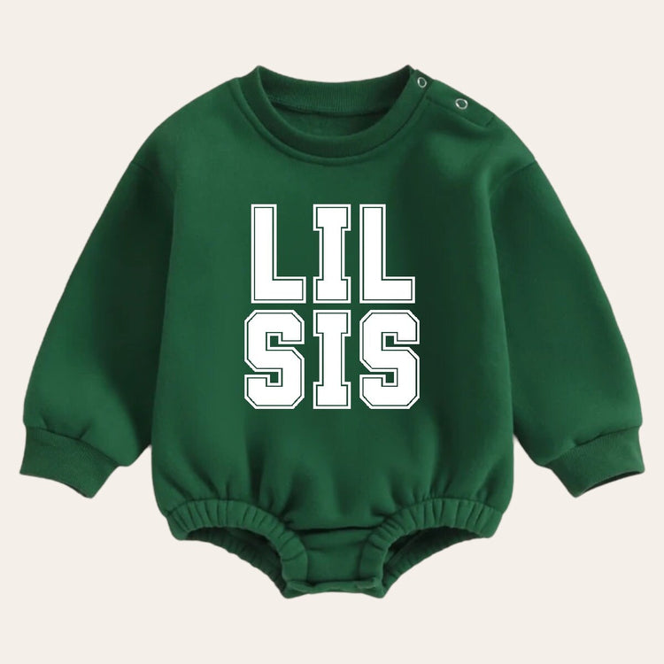 Soft warm fleece Baby girl lil sis Sweatshirt Romper / bubble / onesie / baby clothes / baby girl sister / baby sis / outfit / gift