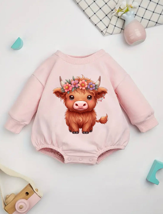 Highland cow baby girl SWEATSHIRT Romper bodysuit / baby clothes / baby sweater / bubble onesie / baby girl / baby gift / newborn / new baby