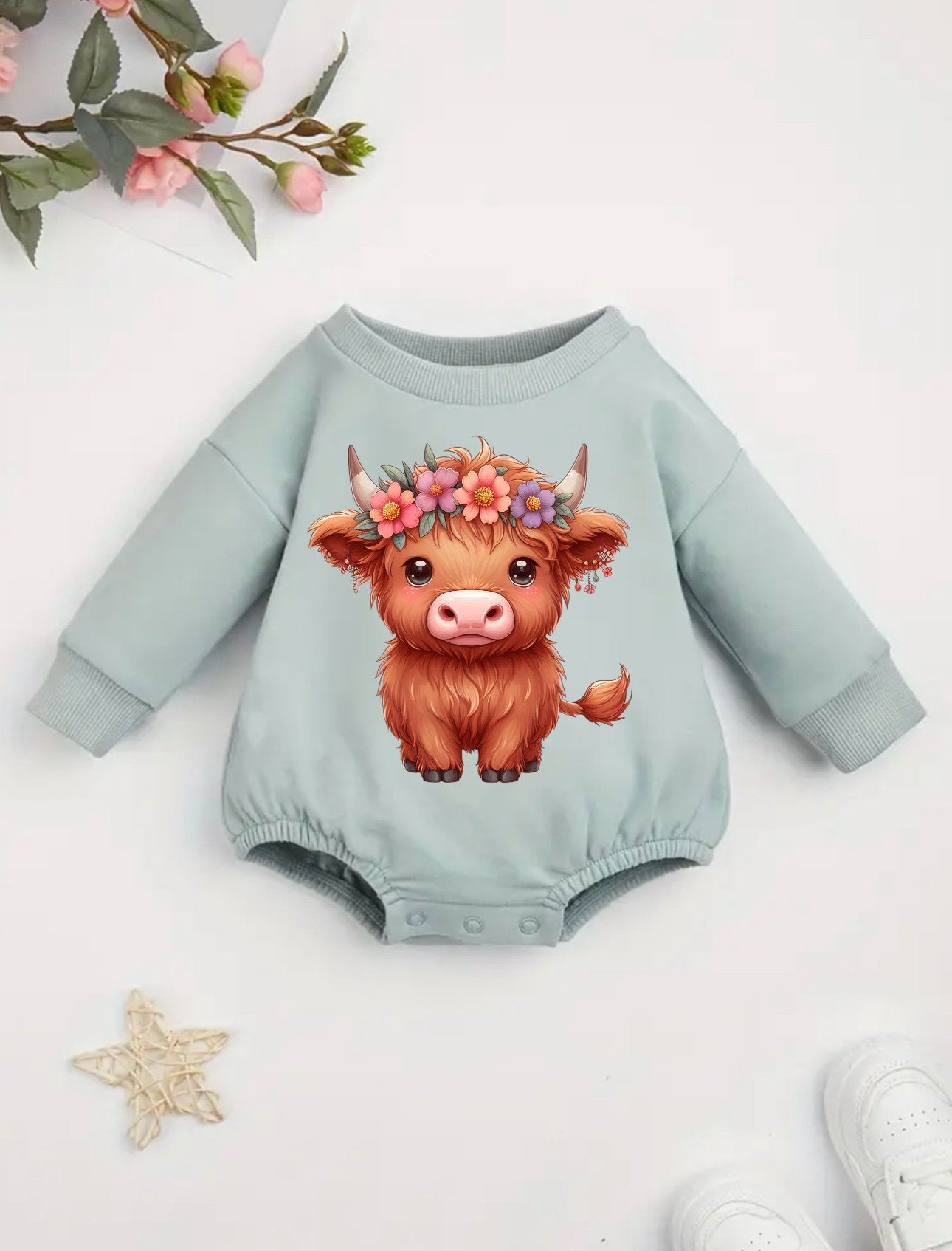 Highland cow baby girl SWEATSHIRT Romper bodysuit / baby clothes / baby sweater / bubble onesie / baby girl / baby gift / newborn / new baby