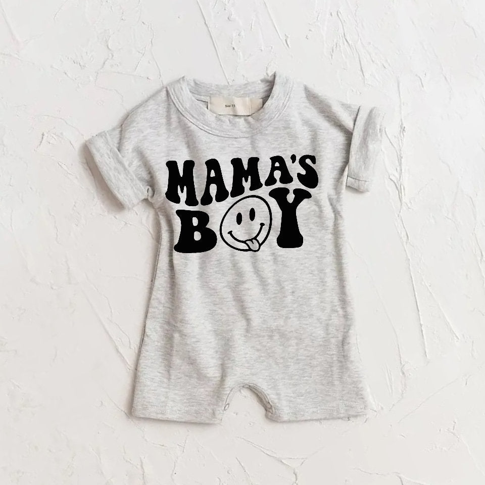Baby boy ROMPER bodysuit, baby boy tshirt, newborn, cotton, baby boy onesie, infant, mamas boy, baby announcement, baby boy gift, baby retro