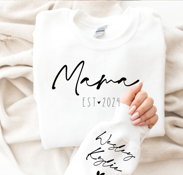 custom mama Sweatshirt with children name on sleeve, Personalized gift, gift for mom, mom sweatshirt, custom sweatshirt, women sweatshirt