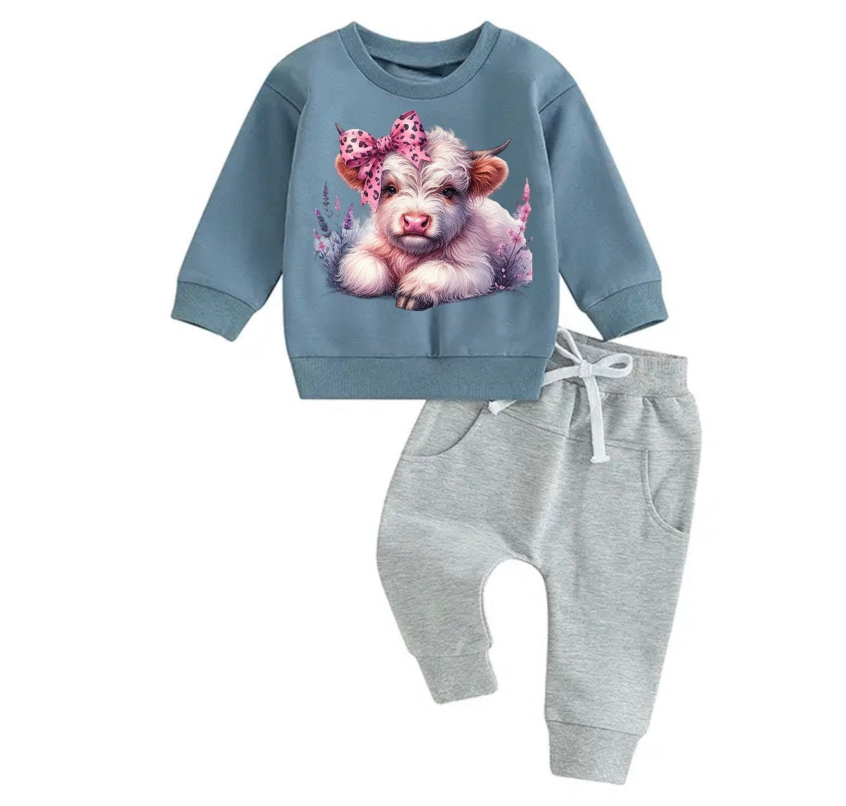 Western highland cow Baby Outfit sweatshirt and pants / baby clothes / baby girl / baby girl boy / baby shower / baby gift \ baby sweat /