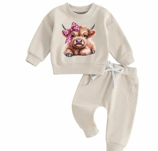Western highland cow Baby Outfit sweatshirt and pants / baby clothes / baby girl / baby girl boy / baby shower / baby gift \ baby sweat /