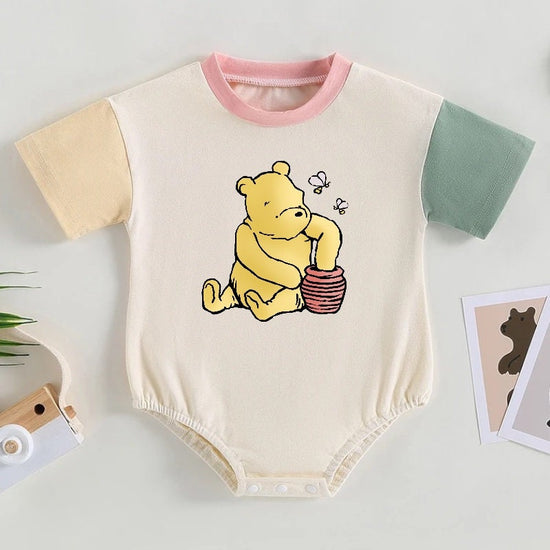 Newborn baby Pooh SHORT sleeve ROMPER bodysuit, Crewneck, baby boy clothes, cotton clothes SOFT, infant, baby girl clothes
