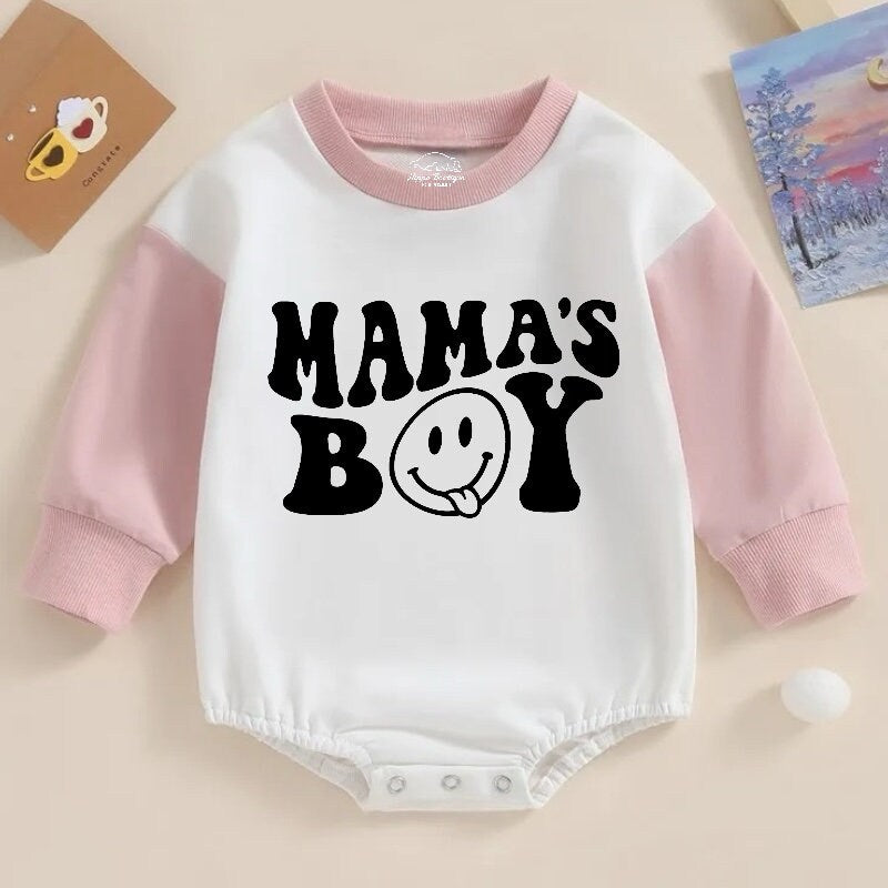 mamas boy Oversized Sweatshirt Romper, baby clothes, baby sweatshirt, bubble, baby sweater, baby gift, baby shower, baby boy gift, retro