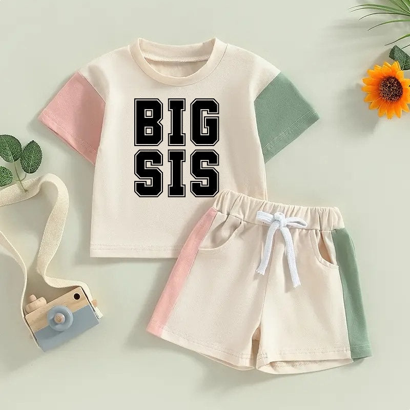 color block toddler and baby girl big sis outfit, infant outfit, baby shirt, baby girl , baby clothes, baby shower, gift baby gift, sister,