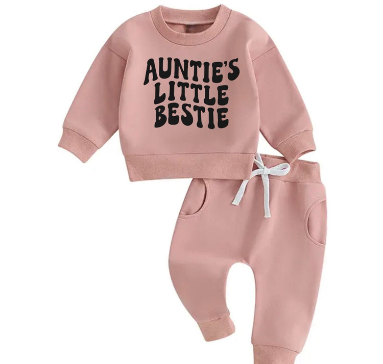 Aunties bestie Baby Outfit set sweatshirt and pants, baby clothes, baby girl boy, baby shower, baby gift, baby sweat, newborn, aunt gift