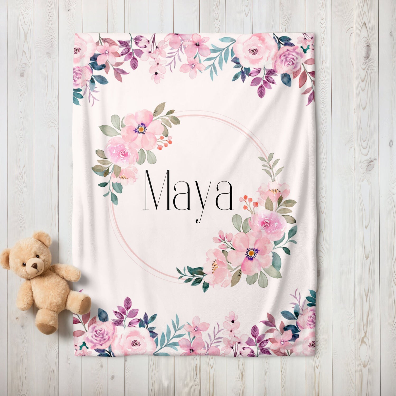 Floral Baby blanket, baby gift, newborn gift, personalized name, stroller blanket, baby shower gift, baby girl gift