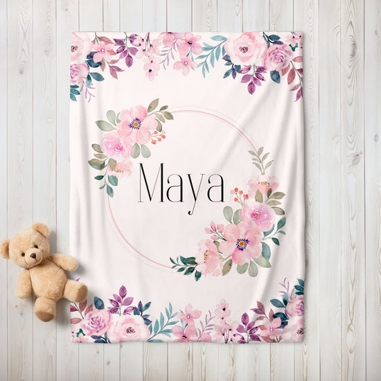Floral Baby blanket, baby gift, newborn gift, personalized name, stroller blanket, baby shower gift, baby girl gift