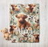 highland cow Baby blanket, baby gift, newborn gift, personalized name, stroller blanket, baby shower gift, baby girl gift, animal lover,