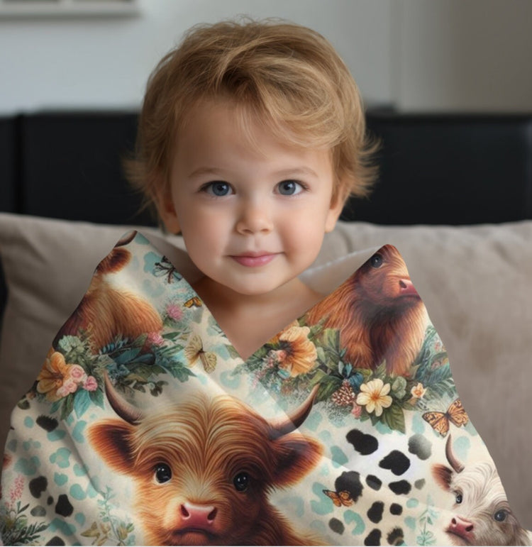 highland cow Baby blanket, baby gift, newborn gift, personalized name, stroller blanket, baby shower gift, baby girl gift, animal lover,