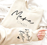 custom mama Sweatshirt with children name on sleeve, Personalized gift, gift for mom, mom sweatshirt, custom sweatshirt, women sweatshirt