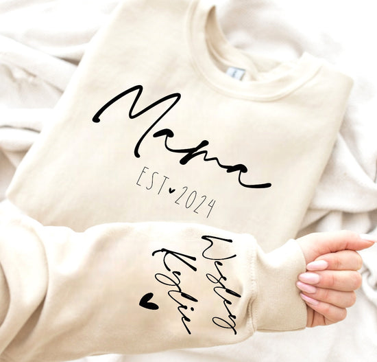 custom mama Sweatshirt with children name on sleeve, Personalized gift, gift for mom, mom sweatshirt, custom sweatshirt, women sweatshirt
