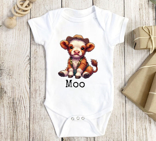 Baby highland cow bodysuit outfit, baby western outfit, baby farm romper