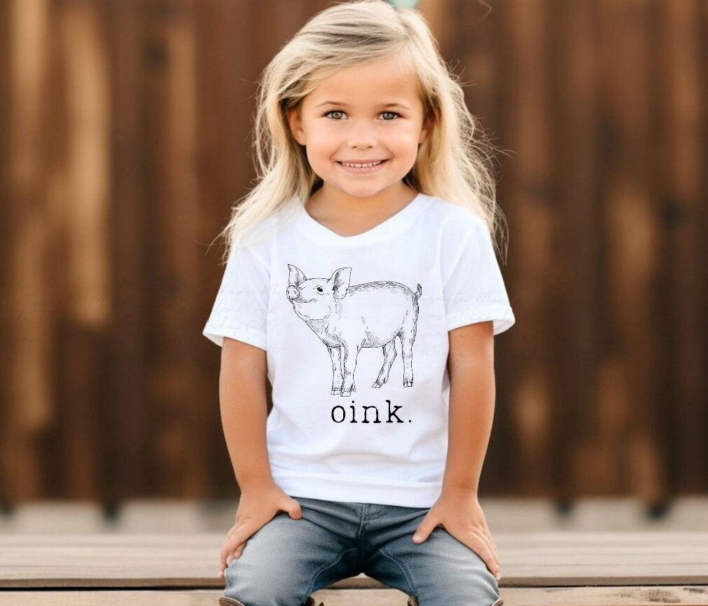 Baby toddler and kids farm western shirt with pig outline and oink text,baby shower gift , baby girl gift, baby boy gift