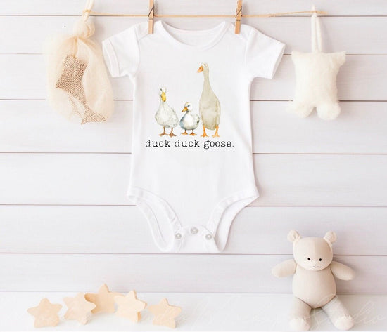 Cute baby duck duck goose onesie, baby bodysuit farm, farmer gift, baby girl gift, baby boy gift, western baby outfit, Newborn baby animal romper, animal lover gift