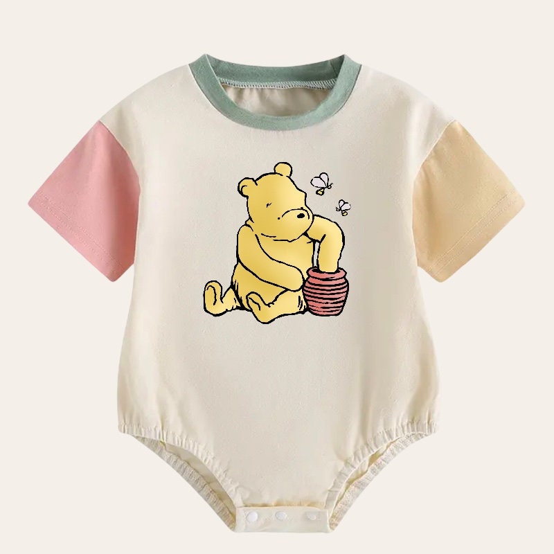 Newborn baby Pooh SHORT sleeve ROMPER bodysuit, Crewneck, baby boy clothes, cotton clothes SOFT, infant, baby girl clothes
