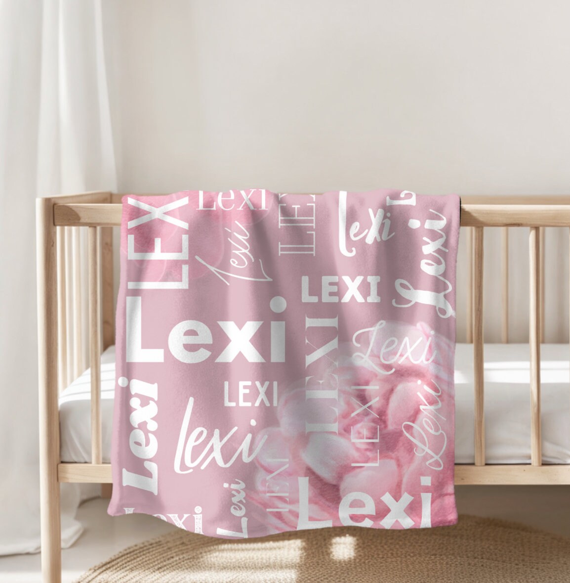 Rose flower Baby blanket, baby gift, newborn gift, personalized name, stroller blanket, baby shower gift, baby girl gift, floral blanket